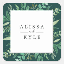 Modern Lush Greenery / Dark Green Wedding Seals