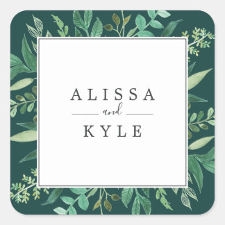 Modern Lush Greenery / Dark Green Wedding Seals