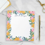 Modern Lush Pink & Yellow Floral Frame Notepad<br><div class="desc">Beautiful floral notepad with a striking floral frame creating a border around the notepad. The flowers and greenery are hand-drawn on a tablet in pink and yellow, and green and blue. The flowers decorate the borders, leaving plenty of room to write down notes, reminders, to do lists and more. Personalize...</div>