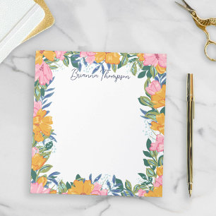 Modern Lush Pink & Yellow Floral Frame Notepad