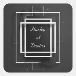 Modern Luxe Black & White Frame Wedding  Square Sticker