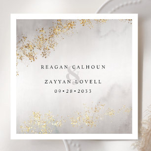 Modern Luxe Gold Flecks Grey Watercolor Wedding Napkin