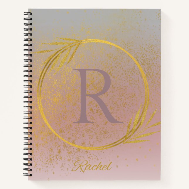 Modern Luxe Lavender & Gold Custom Name & Initial  Notebook (Front)
