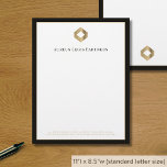 Modern Luxe Letterhead<br><div class="desc">A luxurious custom business letterhead template in a modern style with a stylish border and gold diamond logo which can be easily updated with your company logo and letterhead footer including your company's name, address and contact information. The back features the logo in the lower thirds for continuity in the...</div>
