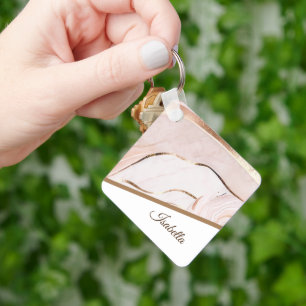 Modern Luxe Marble Rose & Gold Keychain