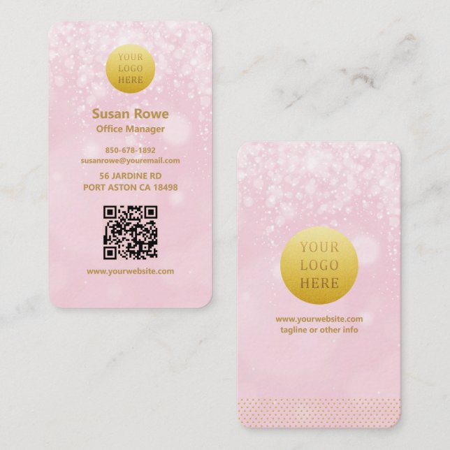 Modern Luxe Pink Bokeh Balls QR Code Business Card (Front/Back)