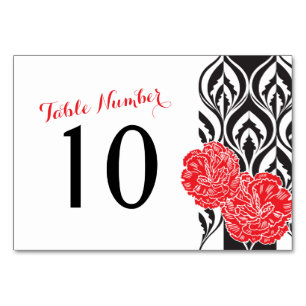 Modern luxe red carnation wedding table numbers