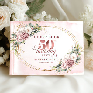 Modern Luxe Rose Gold 50th Birthday Guest Book