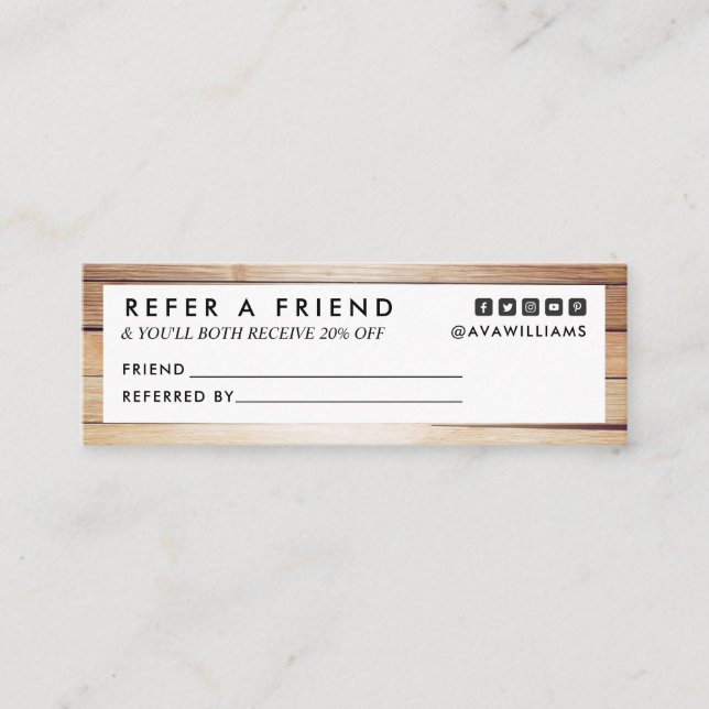 Modern Luxe Wood Clean Layout Referral Mini Business Card (Front)