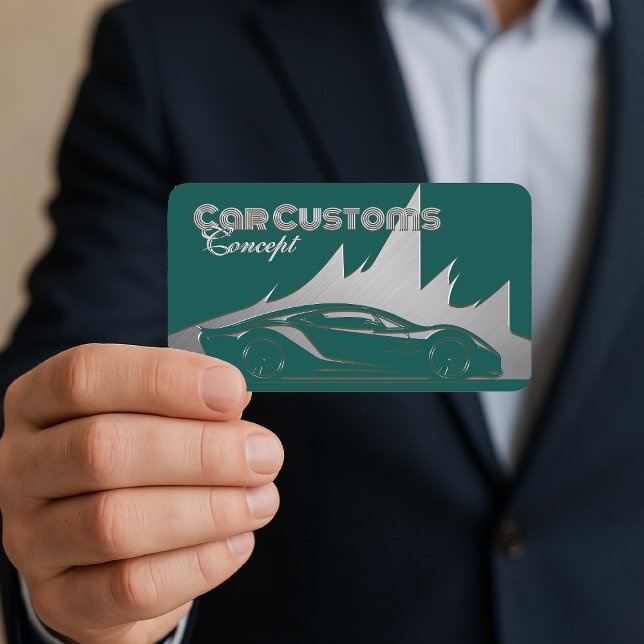 Modern Luxurious Teal Silver engraved-style Car Business Card (Creator Uploaded)