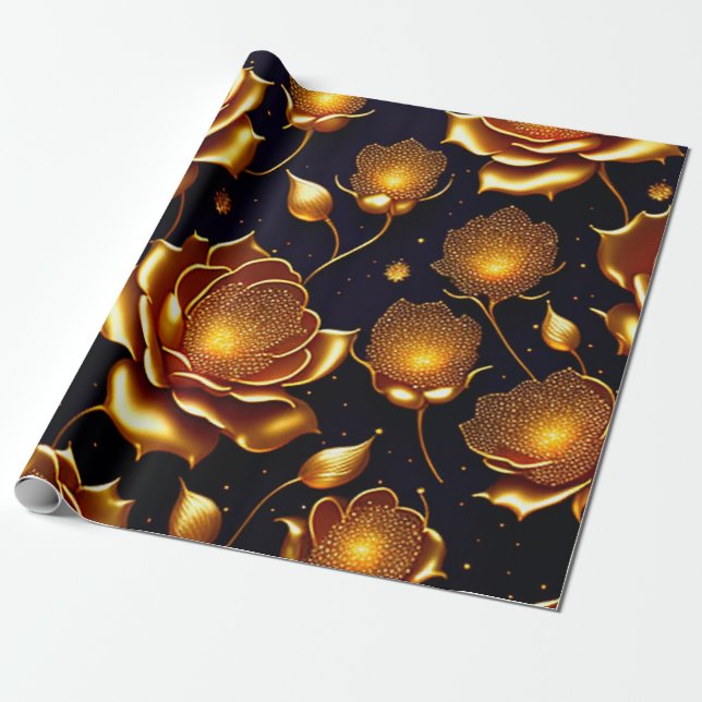 Modern Luxury Big Gold Rose Collection Wrapping Paper (Unrolled)