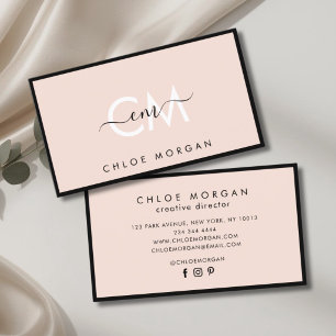 Modern luxury black blush pink script signature bu business card
