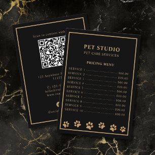 Modern Luxury Black Golden Paw Pet Care Pricing Menu