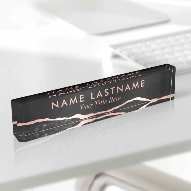 Modern Luxury Black Rose Gold Agate Marble Nameplate (Creator Uploaded)