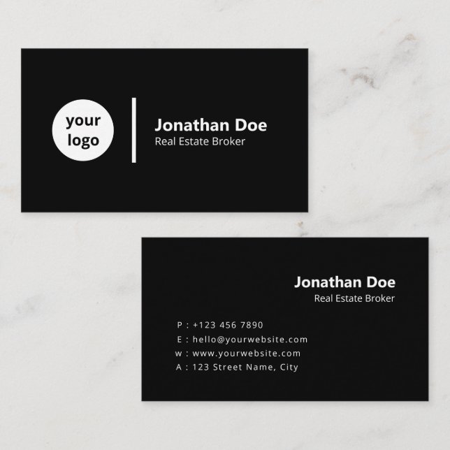 Modern Luxury Black & White Real Estate Agent Business Card (Front/Back)