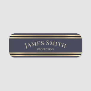Modern & Luxury Blue Black Gold: Chic Professional Name Tag
