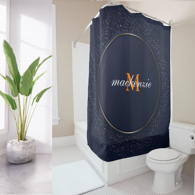 Modern Luxury Blue Circle Orange Monogram Script  (Creator Uploaded)