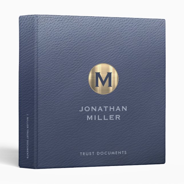 Modern Luxury Blue Gold Trust Documents Binder (Front/Spine)