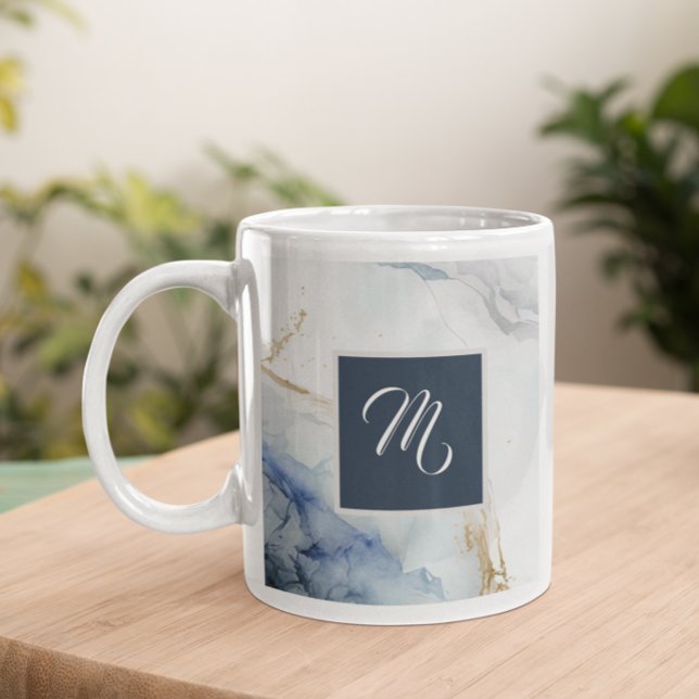 Modern Luxury Blue Marble Custom Name Coffee Mug (Creator Uploaded)
