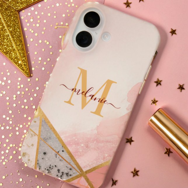 modern luxury blush pink gold monogram  elegant Case-Mate iPhone case (Creator Uploaded)