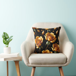 Modern Luxury Boho Gold Rose Collection Throw Pillow