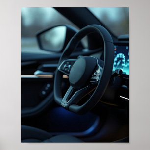 Modern Luxury Car Interior Blue Ambient Light Poster