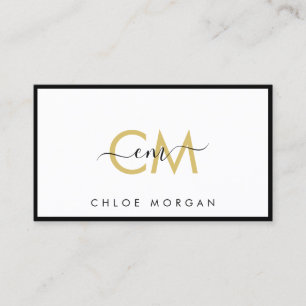 Modern luxury chic black gold script signature business card