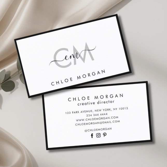 Modern luxury chic black white script signature  business card (Creator Uploaded)