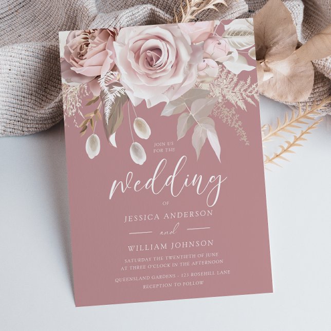 Modern Luxury Dusty Rose Blush Floral Wedding Invitation (Creator Uploaded)