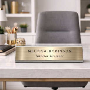 Modern Luxury Faux Gold Brushed Metallic Desk Name Plate