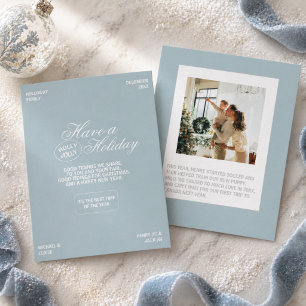Modern Luxury Font Blue Family Photo Holiday Card