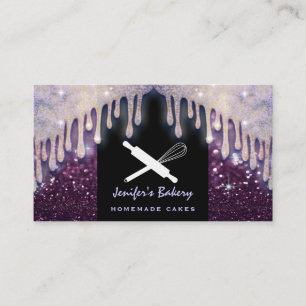 Modern luxury glittery rolling pin whisk bakery business card