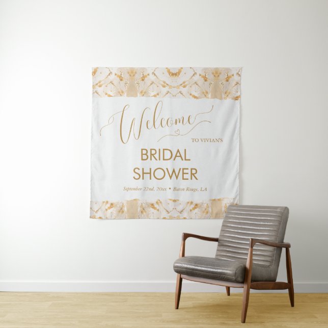 Modern Luxury Gold Abstract Bridal Shower Welcome Tapestry (In Situ)