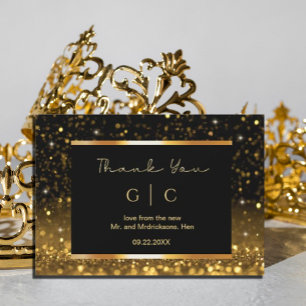 Modern Luxury Gold Black Sparkles  Thank You Card