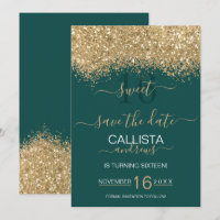 Modern Luxury Gold Green Glitter Confetti Sweet 16