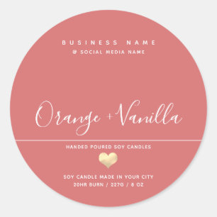 Modern luxury gold heart typography  candle  classic round sticker