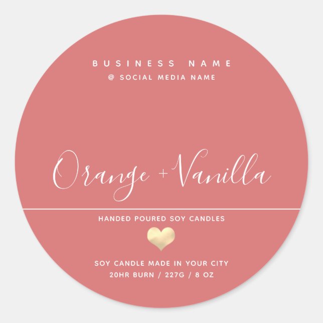 Modern luxury gold heart typography  candle  classic round sticker (Front)