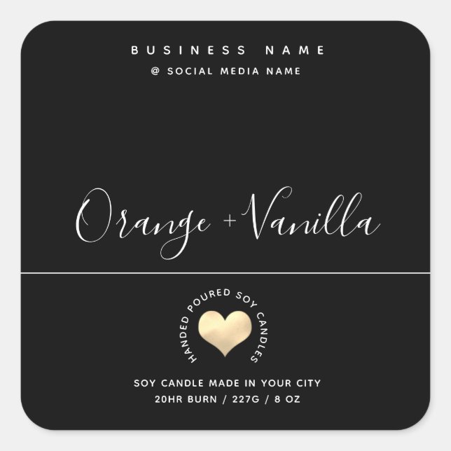 Modern luxury gold heart typography  candle  square sticker (Front)