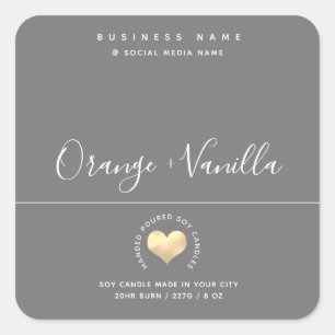Modern luxury gold heart typography  candle   square sticker