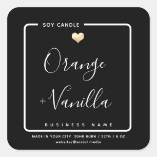 Modern luxury gold heart typography candle square sticker