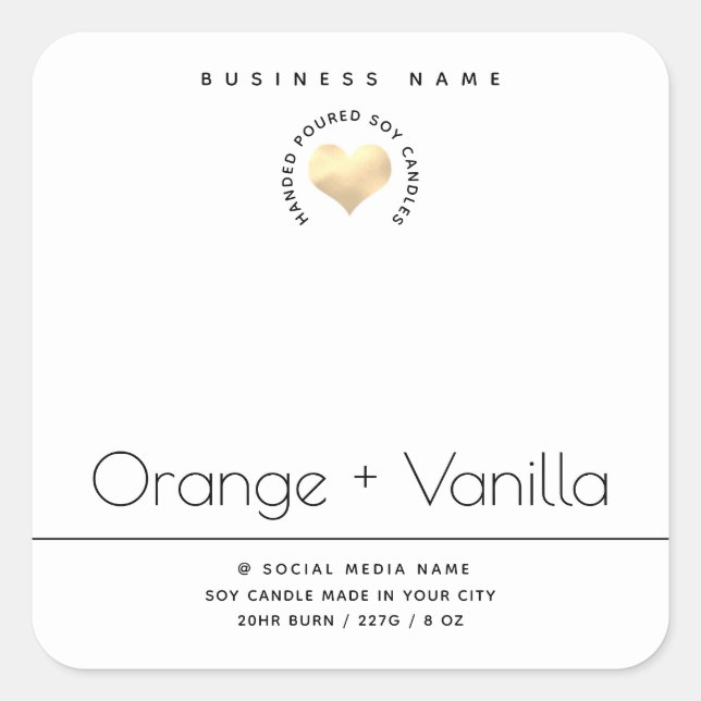 Modern luxury gold heart typography  candle  square sticker (Front)