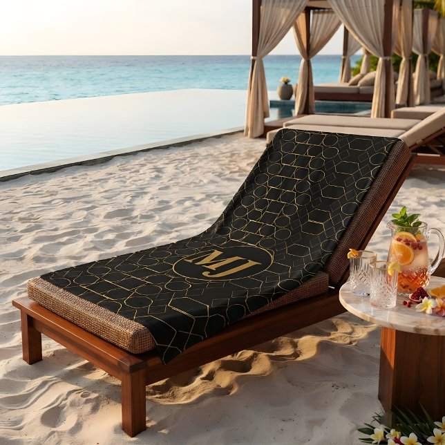 Modern Luxury Gold Monogram Personalized Beach Towel (Creator Uploaded)