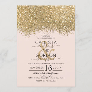 Modern Luxury Gold Pink Glitter Confetti Wedding Invitation