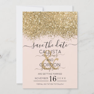 Modern Luxury Gold Pink Glitter Confetti Wedding Save The Date