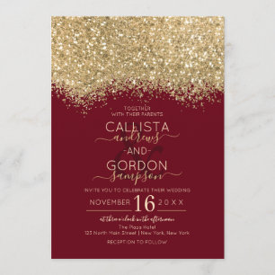 Modern Luxury Gold Red Glitter Confetti Wedding Invitation