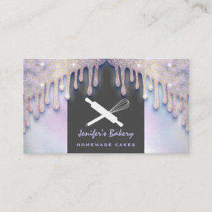 Modern luxury holographic rolling pin whisk bakery business card