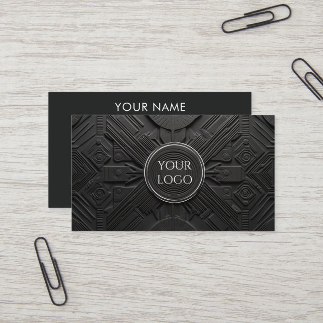 Modern luxury matte black custom logo social media business card (Front/Back In Situ)