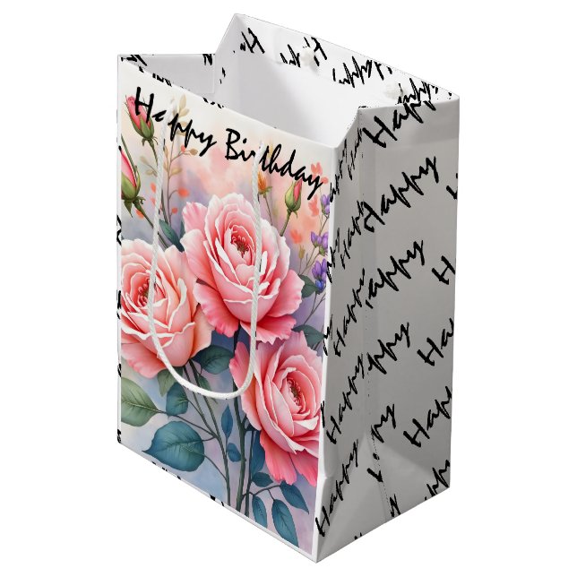 Modern Luxury Pink Roses Beautiful Collection Medium Gift Bag (Front Angled)