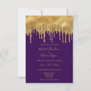 modern luxury purple gold glitters wedding invitation