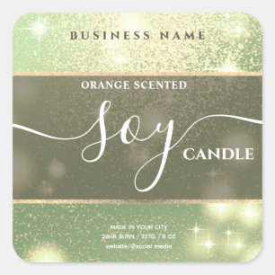 Modern luxury sparkle script soy candle label